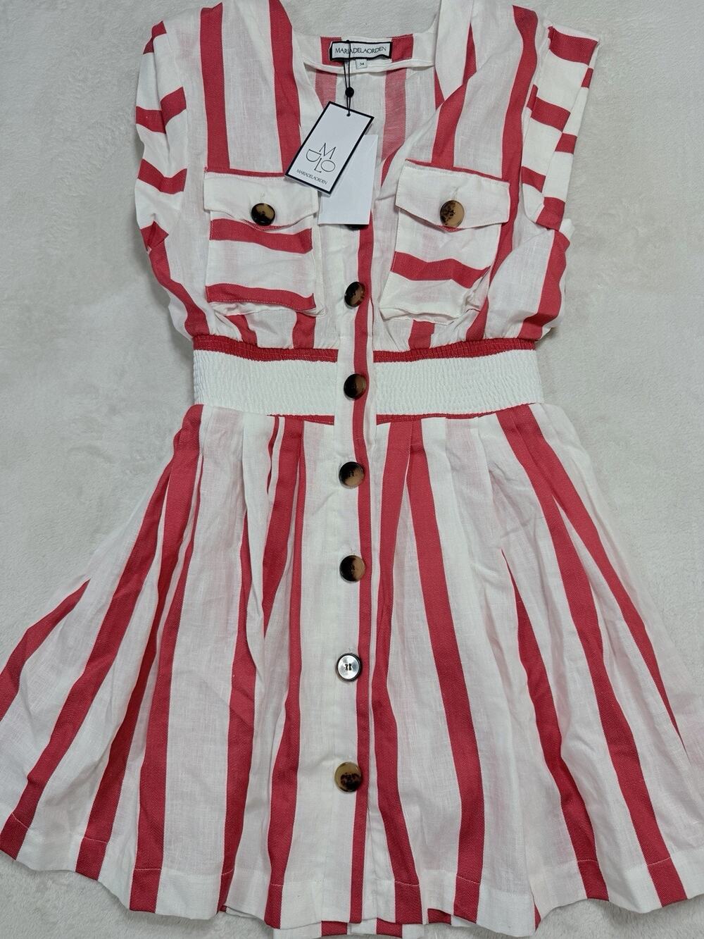 Maria De La Orden Delila Linen Cotton Dress NWT Red White French Chic Sz-Sm/XS